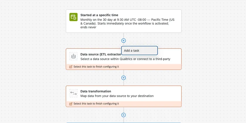 empty ETL workflow with a schedule but no extractor or transform task