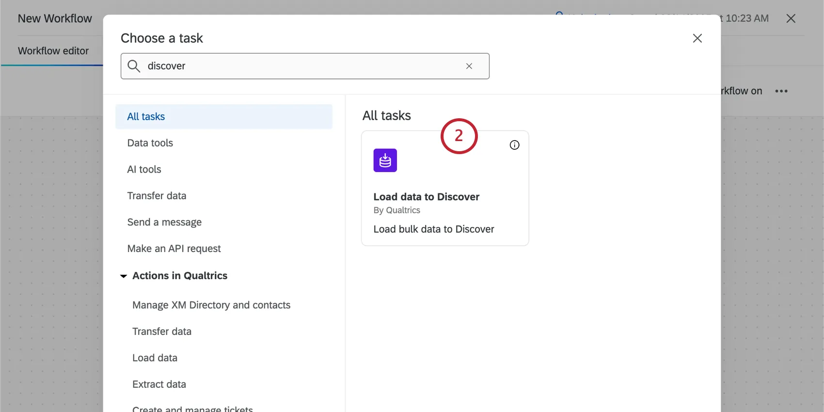 new window, selecting load data to discover