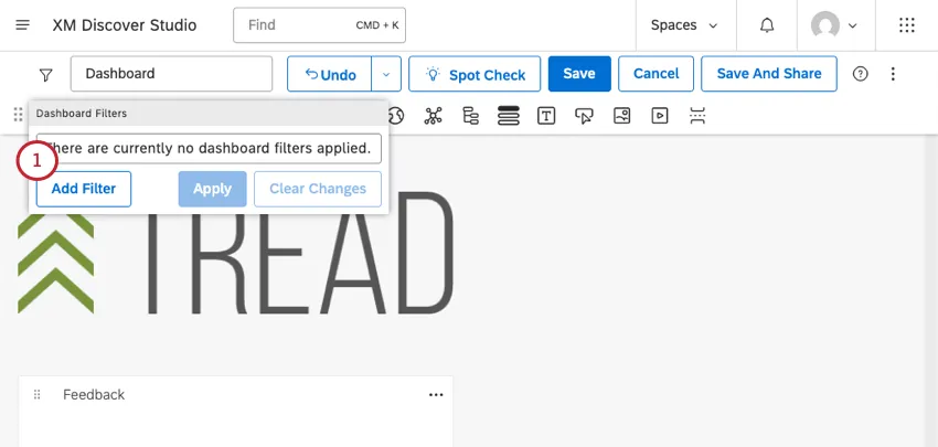 utiliser les boutons situés en haut du tableau de bord dun studio en mode édition pour ajouter un filtre