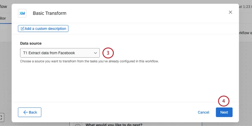 next page of new window, selecting data source