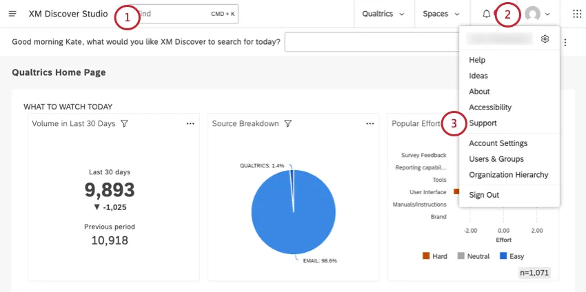 sur la page daccueil du studio, en ouvrant lavatar, en sélectionnant support