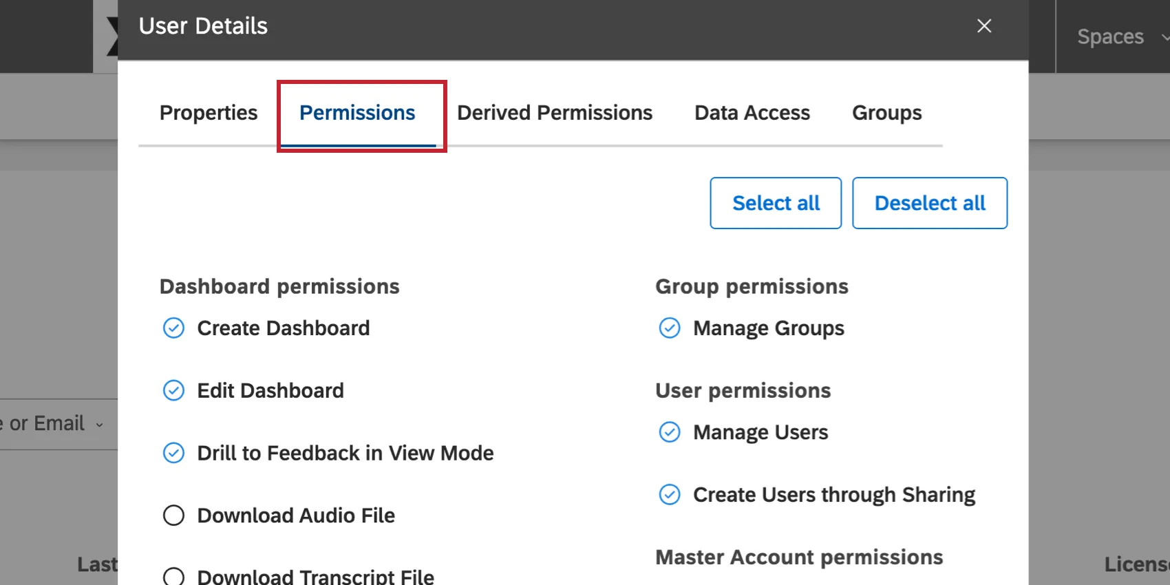 while editing a user, going to the Permissions tab to change permissions