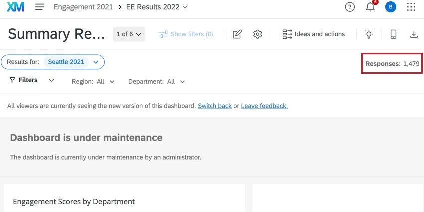 the response count at the top of a dashboard