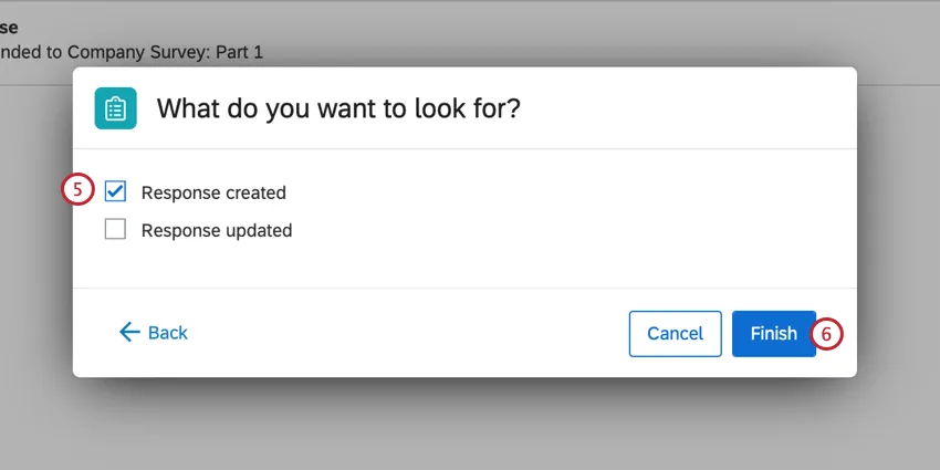 choisir la réponse créée, puis terminer