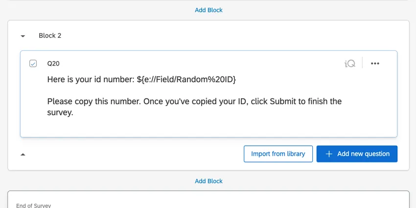a question with the piped text displaying the randomized ID