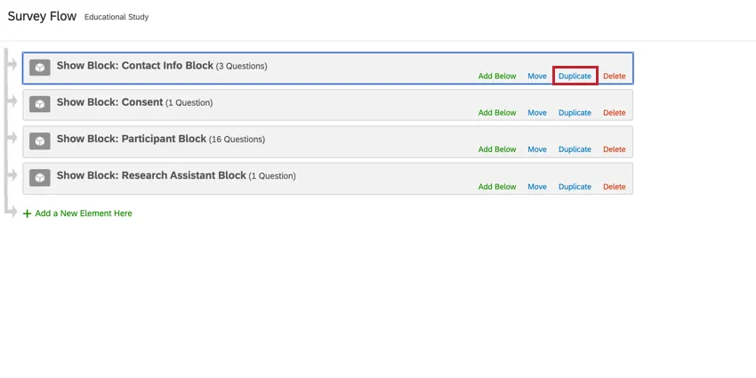 the duplicate button on a block