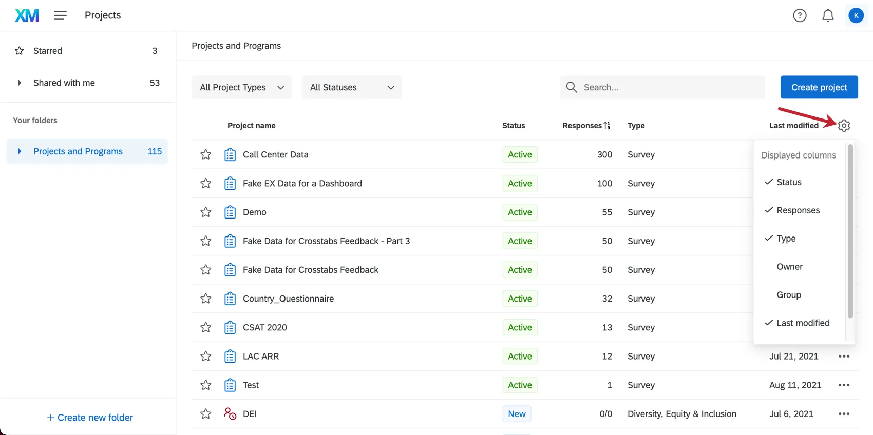 Gear open with several columns selected
