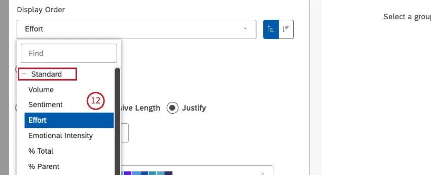 Vous pouvez trier la métrique standard en fonction des options disponibles