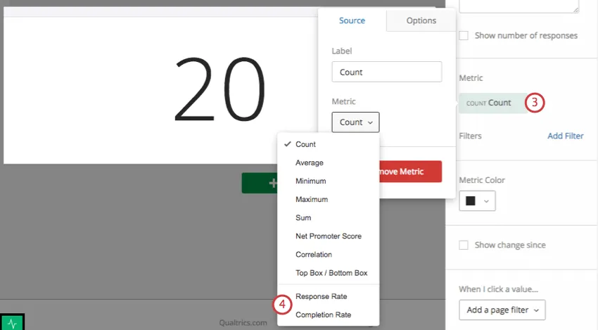 Editar el recuento en el panel de edición del widget a la derecha