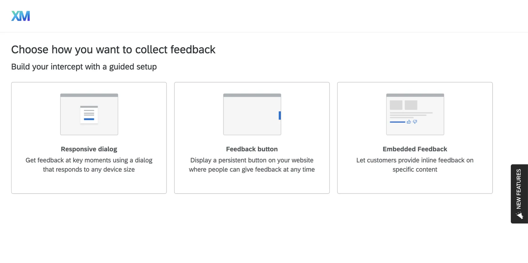 Website app feedback option on the distributions page, where you choose from various feedback options