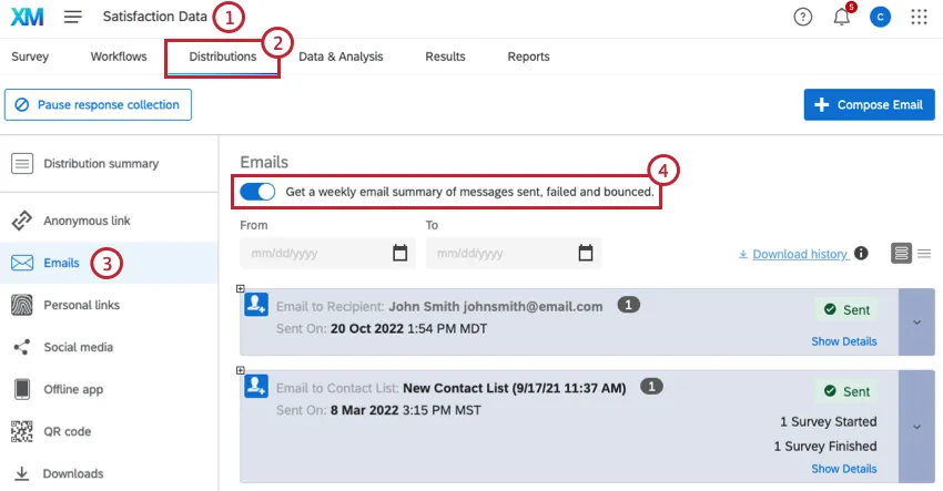 distribution health button within a survey distribution