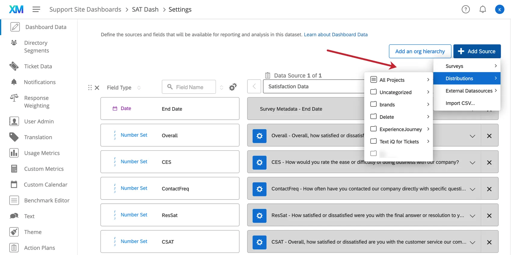image showing how to add a distribution data source