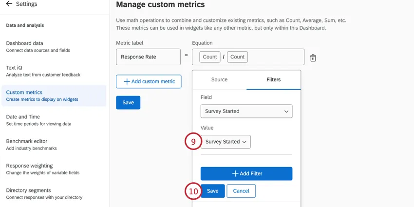 Seleccionando solo la encuesta iniciada para el filtro