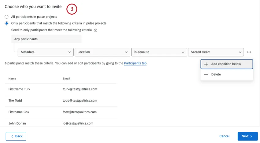 adicionar condições ao e-mail
