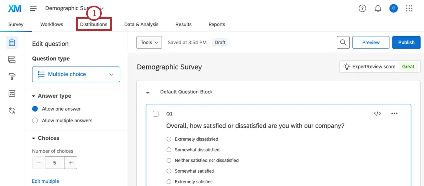 Navigating to the Distributions tab