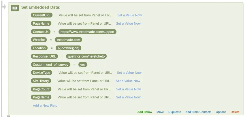 Survey flow open, green embedded data element at the very beginning