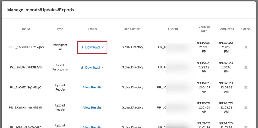 clicar no link de download na coluna de status