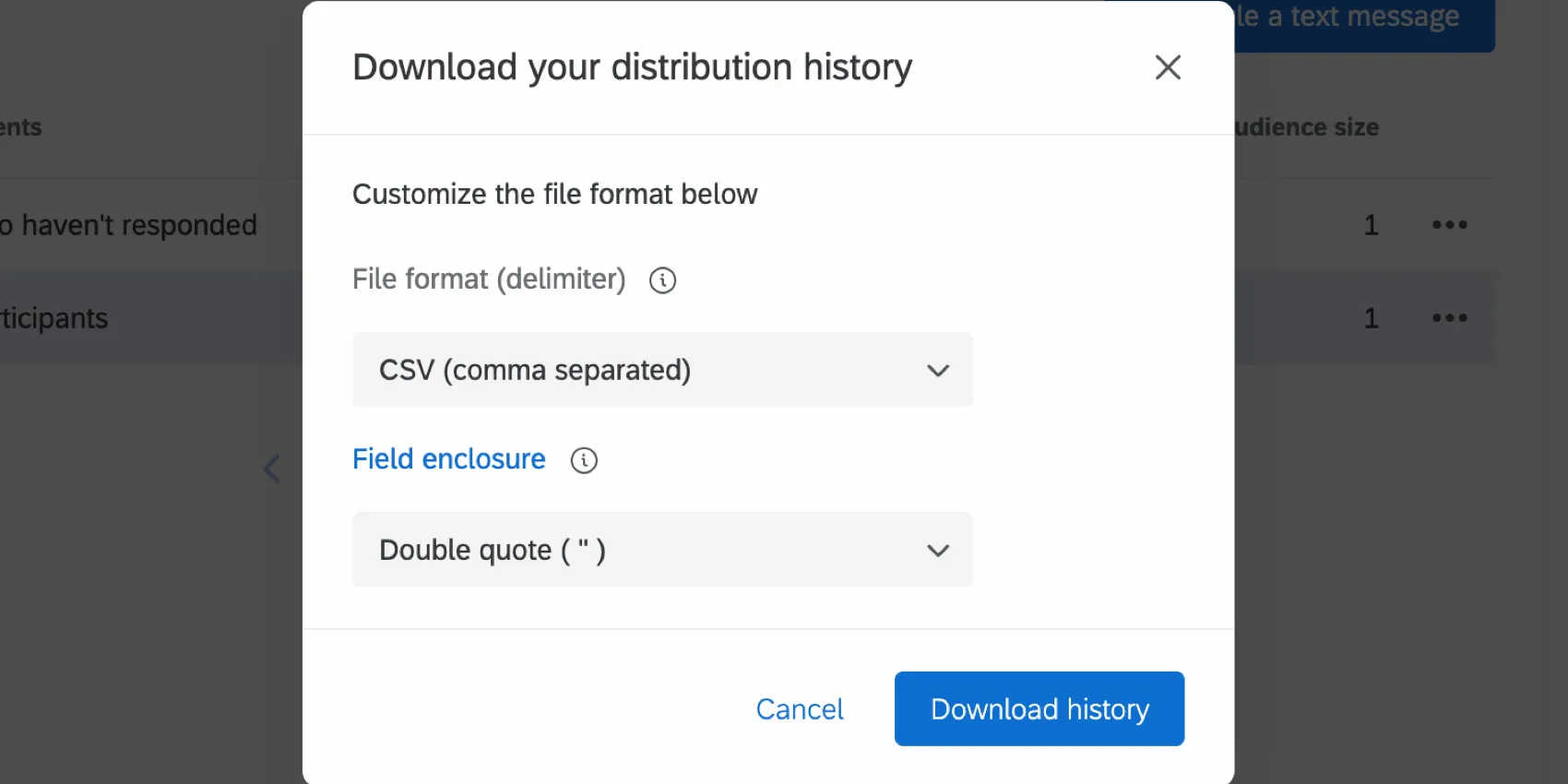 escolher as configurações do arquivo de download
