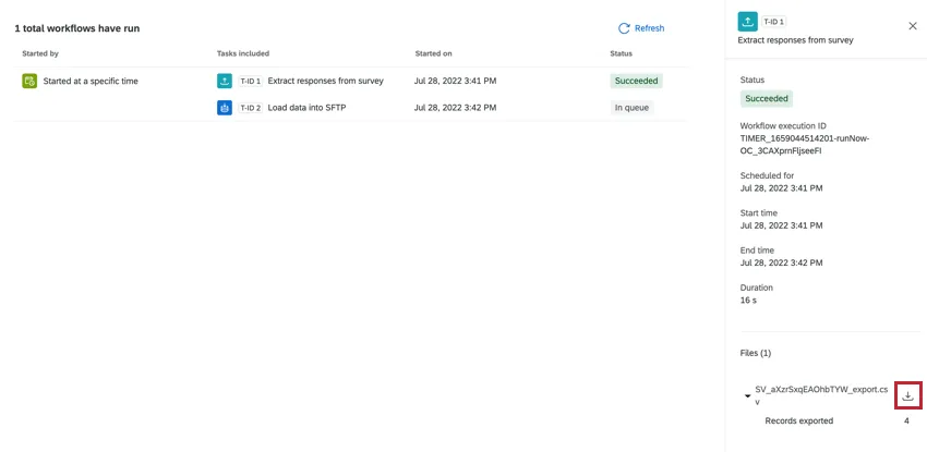clicking the download button in the files section when viewing a task