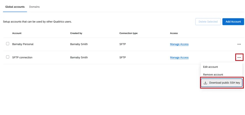 clicar em uma conta e selecionar o download da chave ssh pública