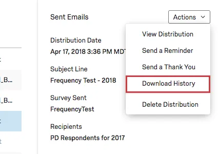 Histórico de downloads no menu suspenso de ações