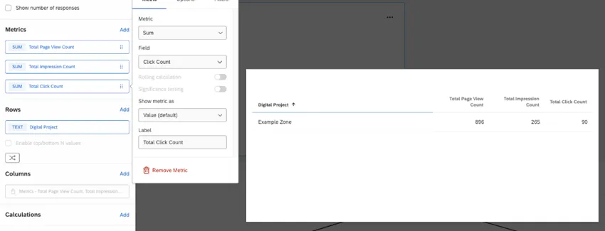 configuração de um widget de tabela usando as configurações descritas acima