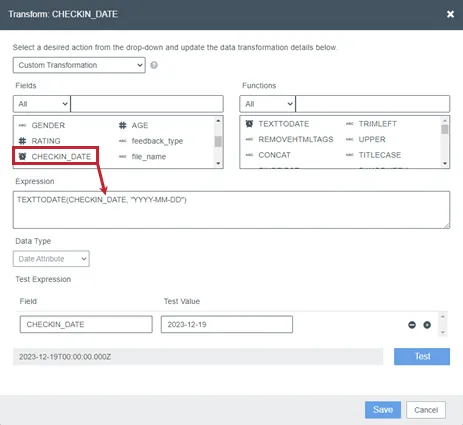 Arrastrar campos al cuadro de expresiones