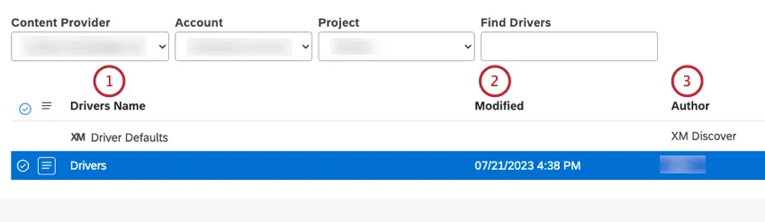 Die Tabelle auf der Seite Treiber enthält folgende Informationen: Treibername, Geänderter Autor