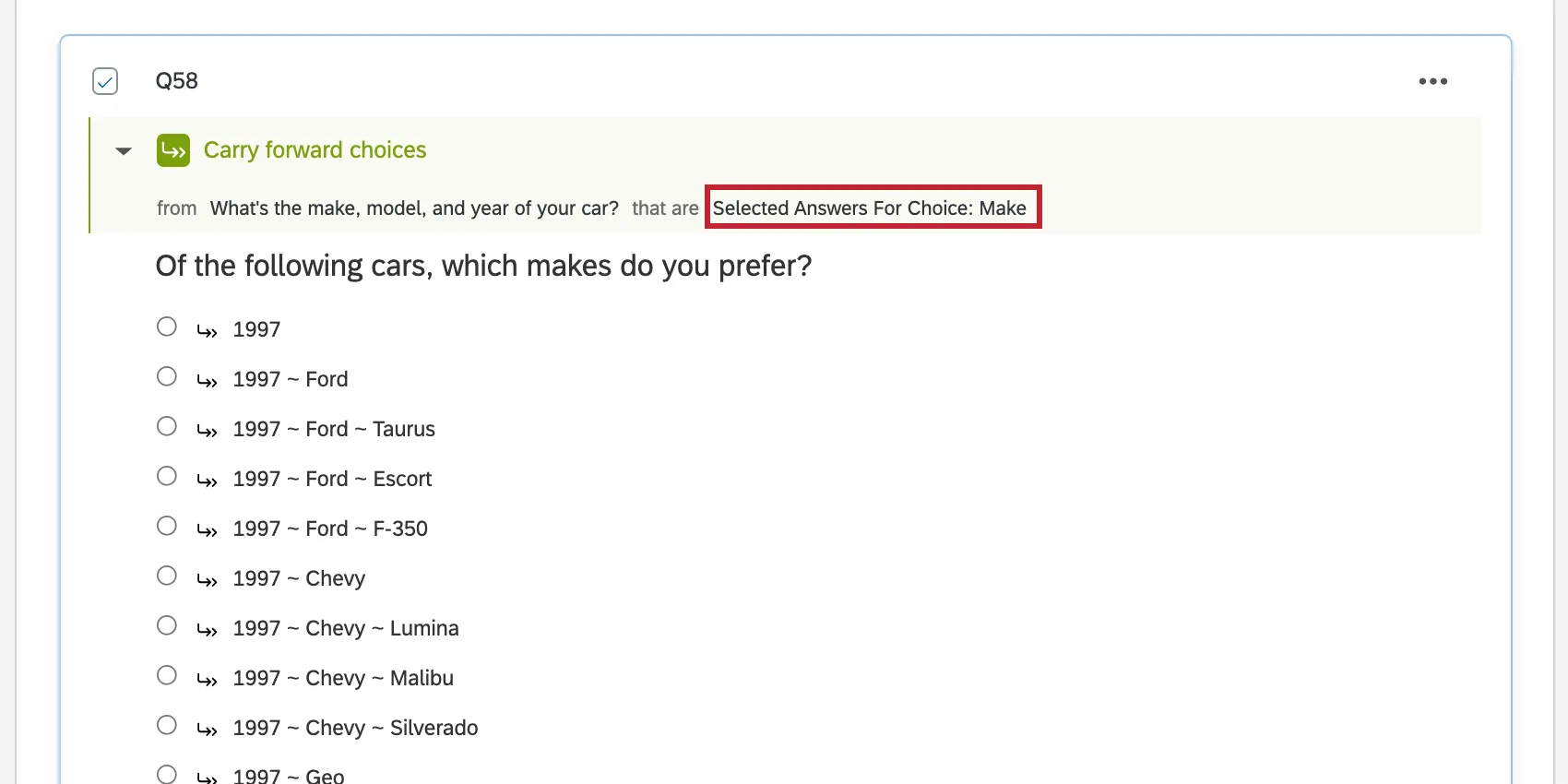 Carry forward set to carry forward selected make, only.