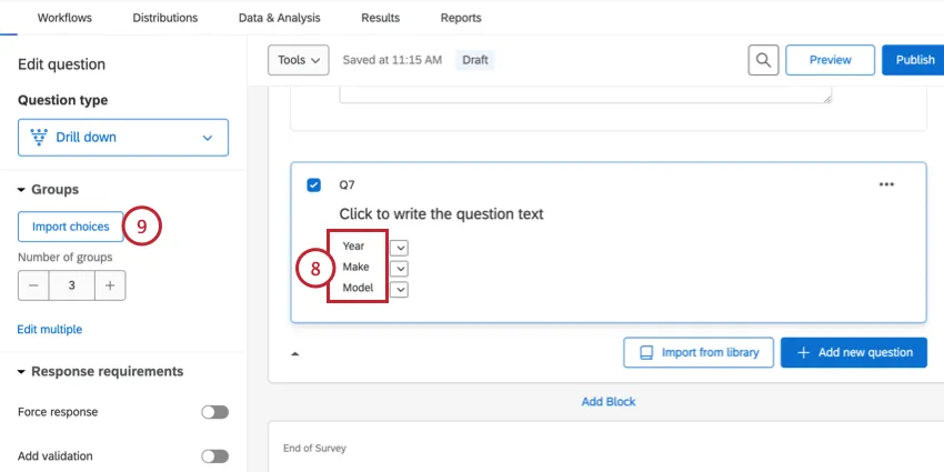 editing choice text and adding choices