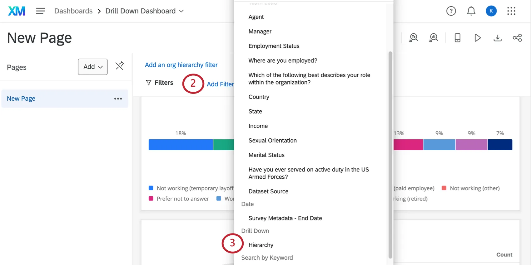 Abrir un filtro para seleccionar opciones