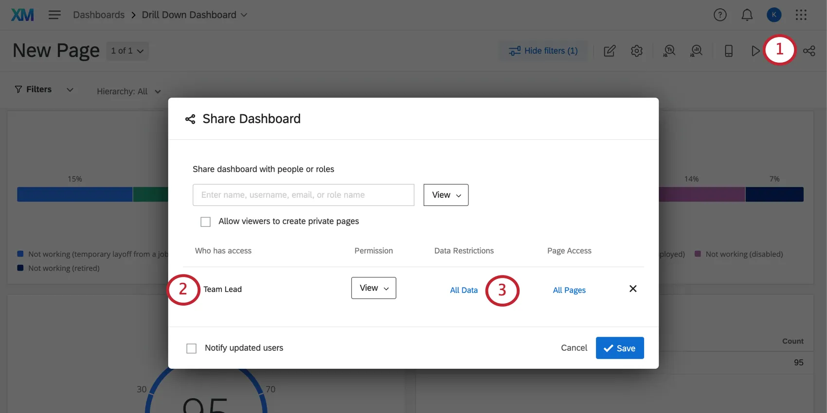 Share window is open over dashboard