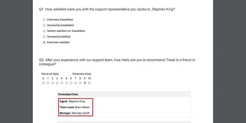 NPS and CSAT question about stephen. At the bottom are the agent, manager, and team lead fields