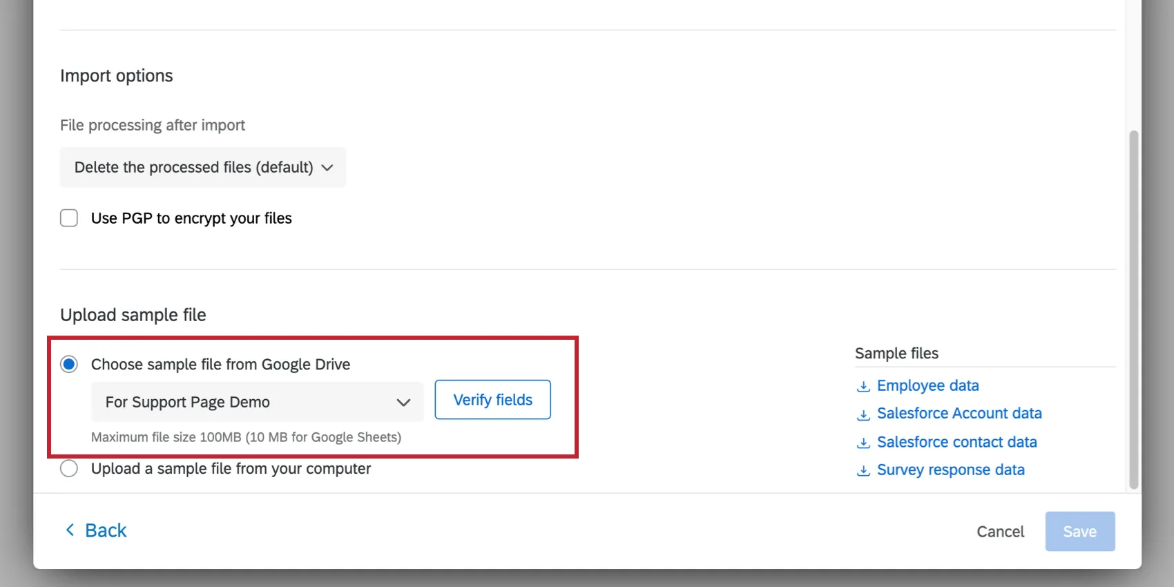 sélection dun fichier échantillon à partir de google drive