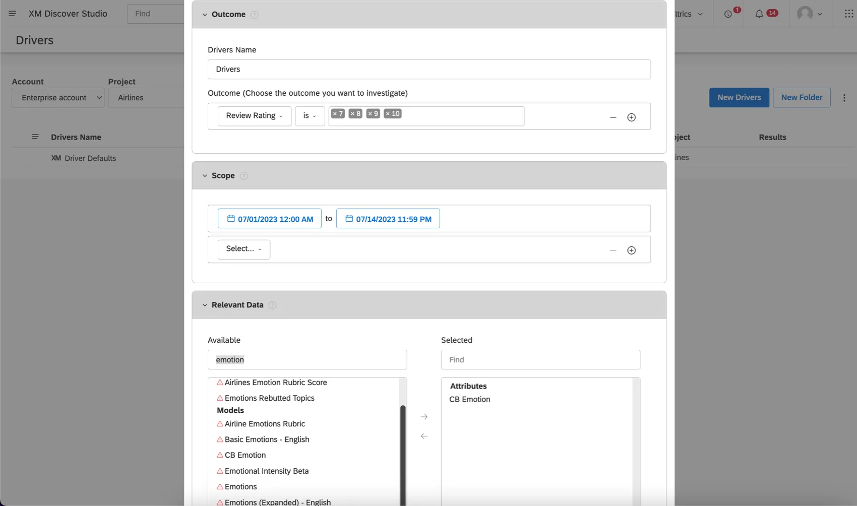 Janela em que um driver é configurado conforme descrito abaixo