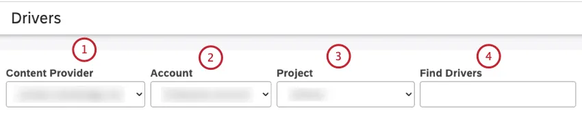 Seleccione el proveedor de contenido, la cuenta, el proyecto y busque controladores por nombre