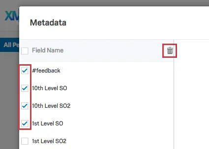 Selecting the trash icon next to a metadata field