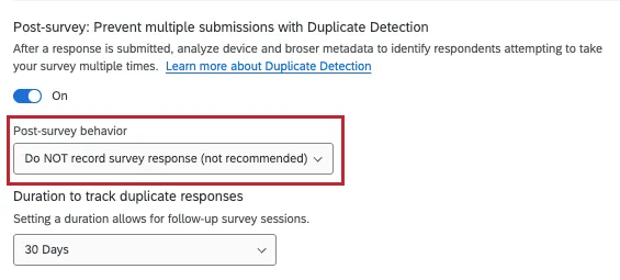 survey option described set not to record responses