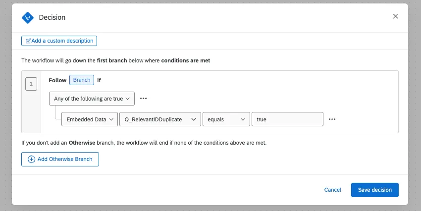 logica di diramazione per il rilevamento dei duplicati