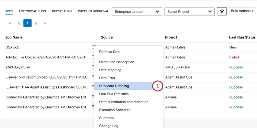 choosing duplicate handling from the job options menu