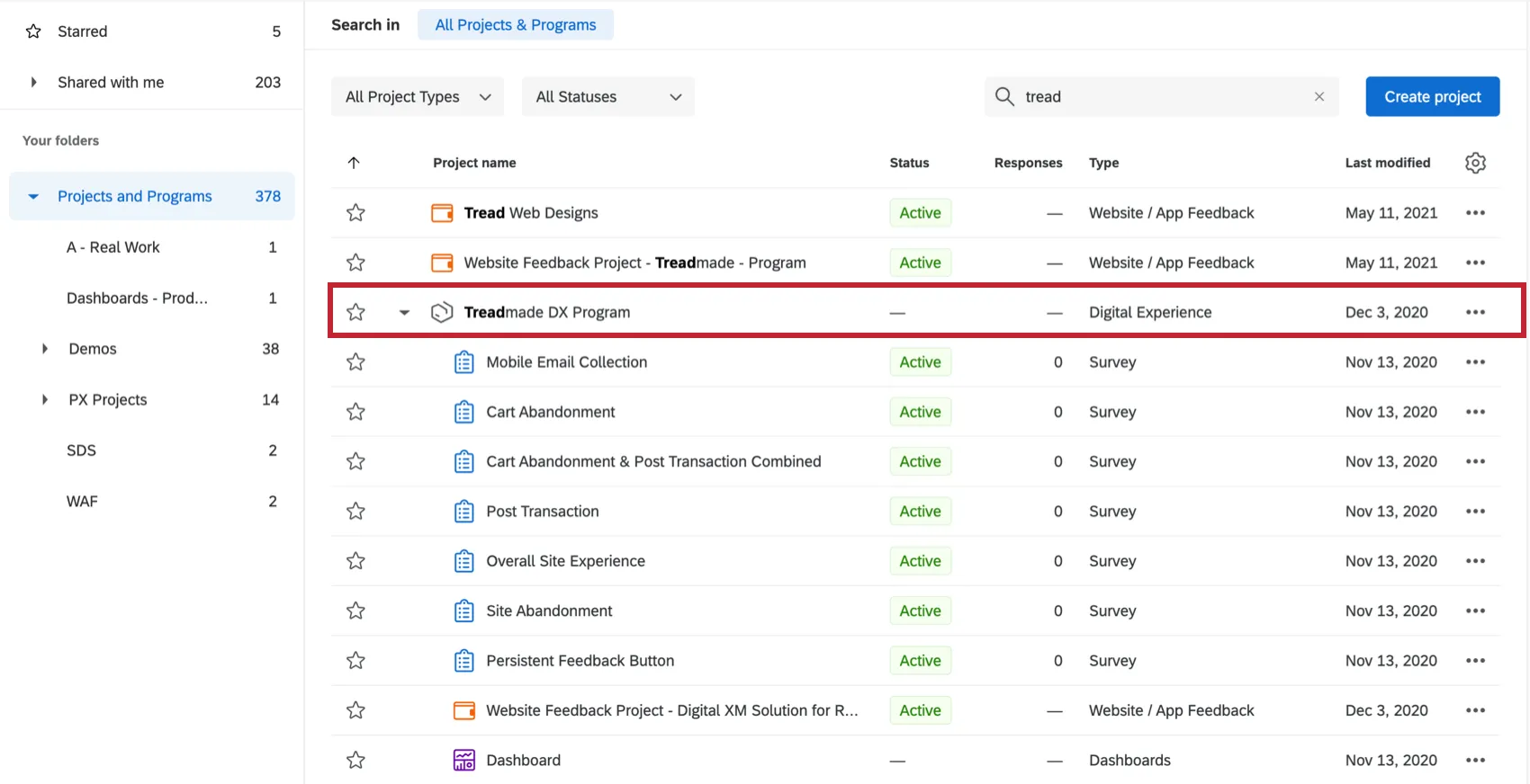 Projet Treadmade sur la page Projets