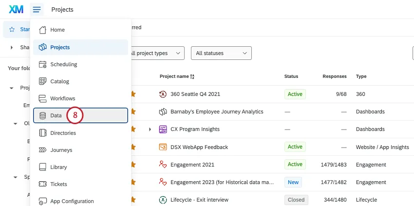 Data option in global nav