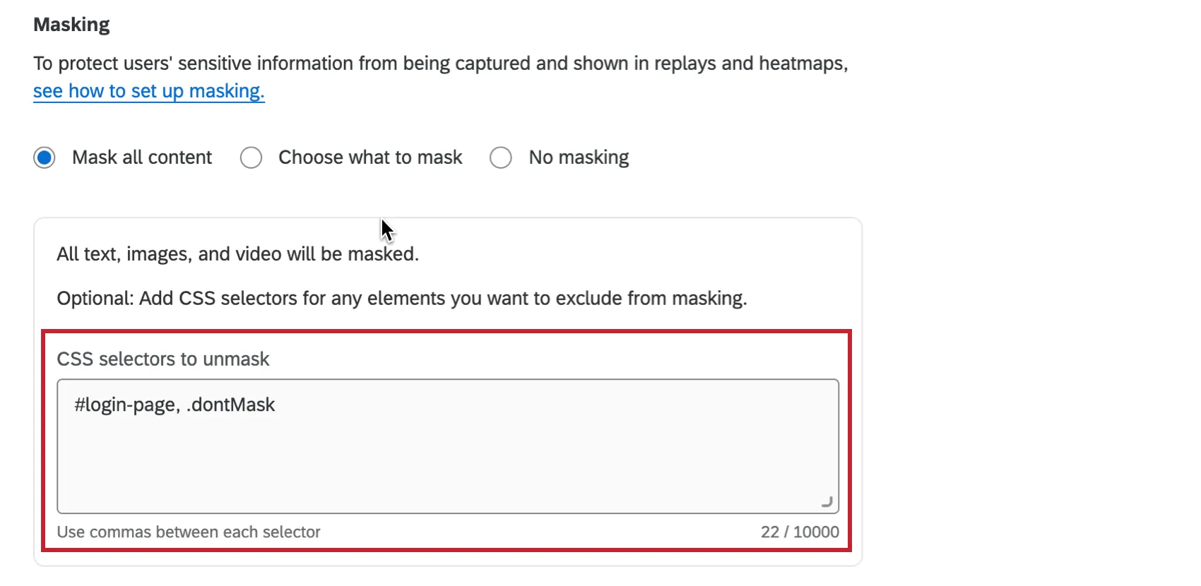 Cssセレクタですべてのコンテンツをマスクするオプション