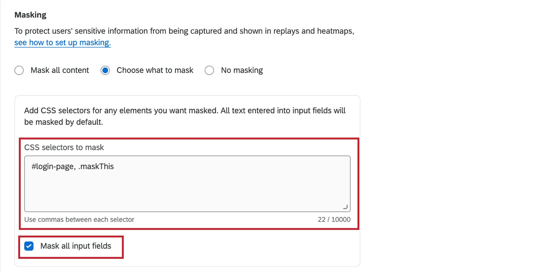 Elegir qué enmascarar y agregar selectores CSS