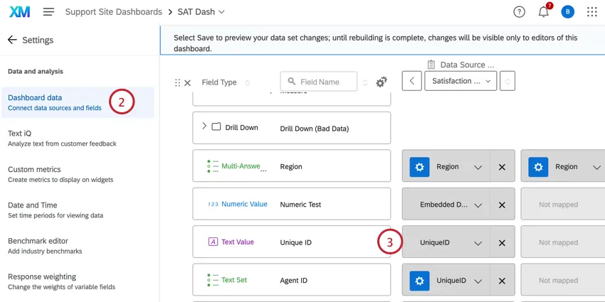 mapeamento do campo de id exclusivo