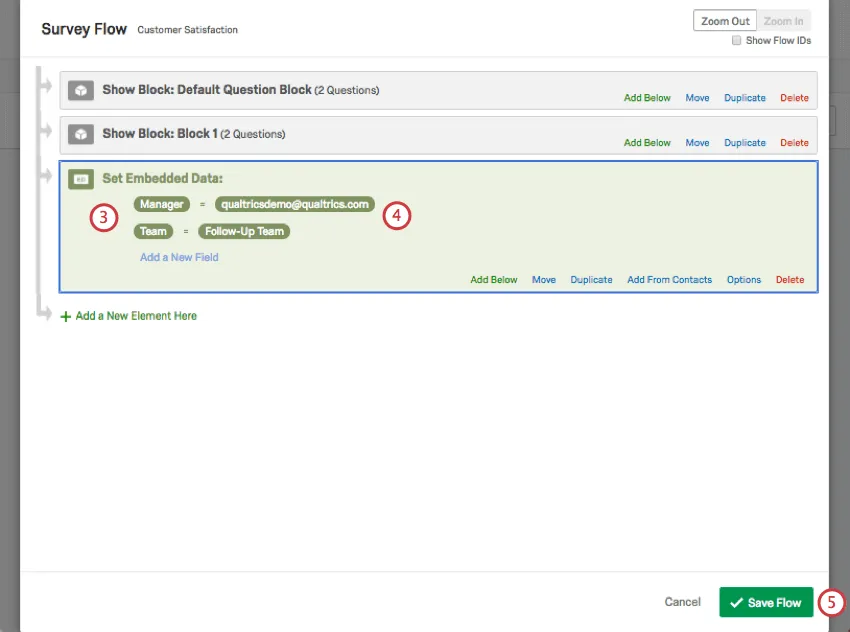 Embedded Data name on the left and value on the right