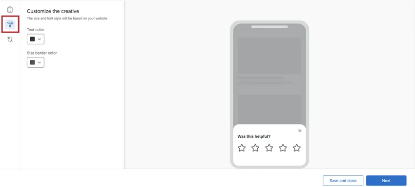 Look & feel section with customization options in the left editing pane