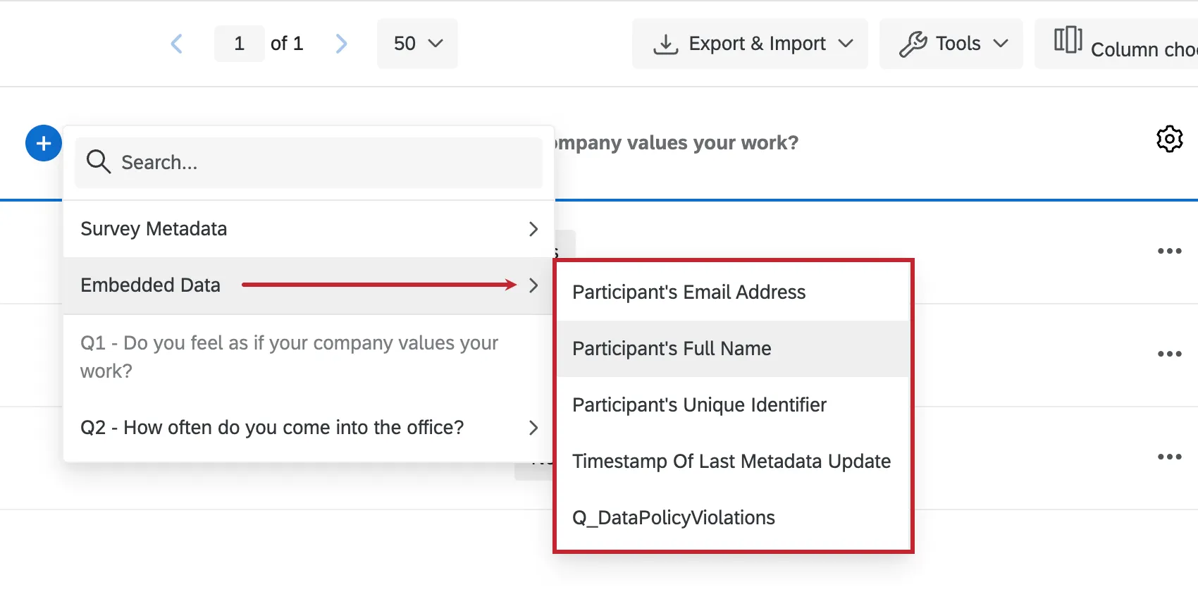 Aufklappen der Dropdown-Liste Filter hinzufügen, um Filteroptionen anzuzeigen