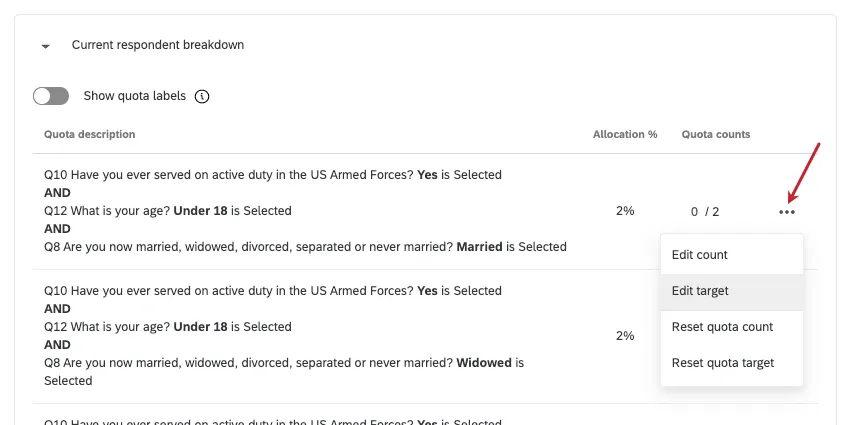menú desplegable siguiente a una cuota de lógica cruzada