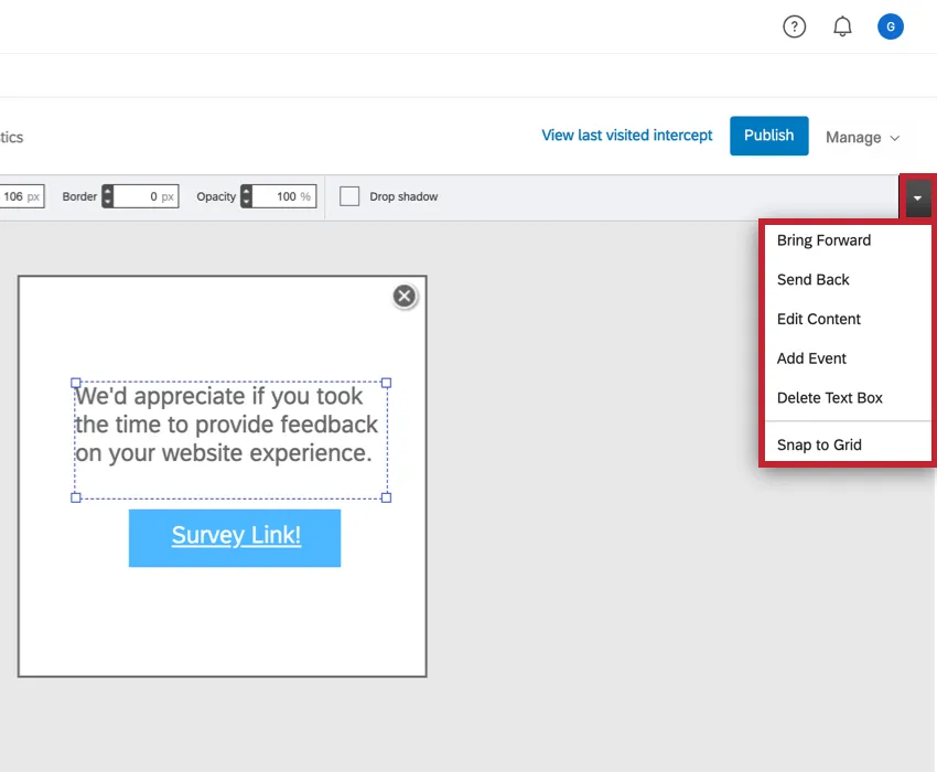 Dropdown-Menü „Zusätzliche Optionen“